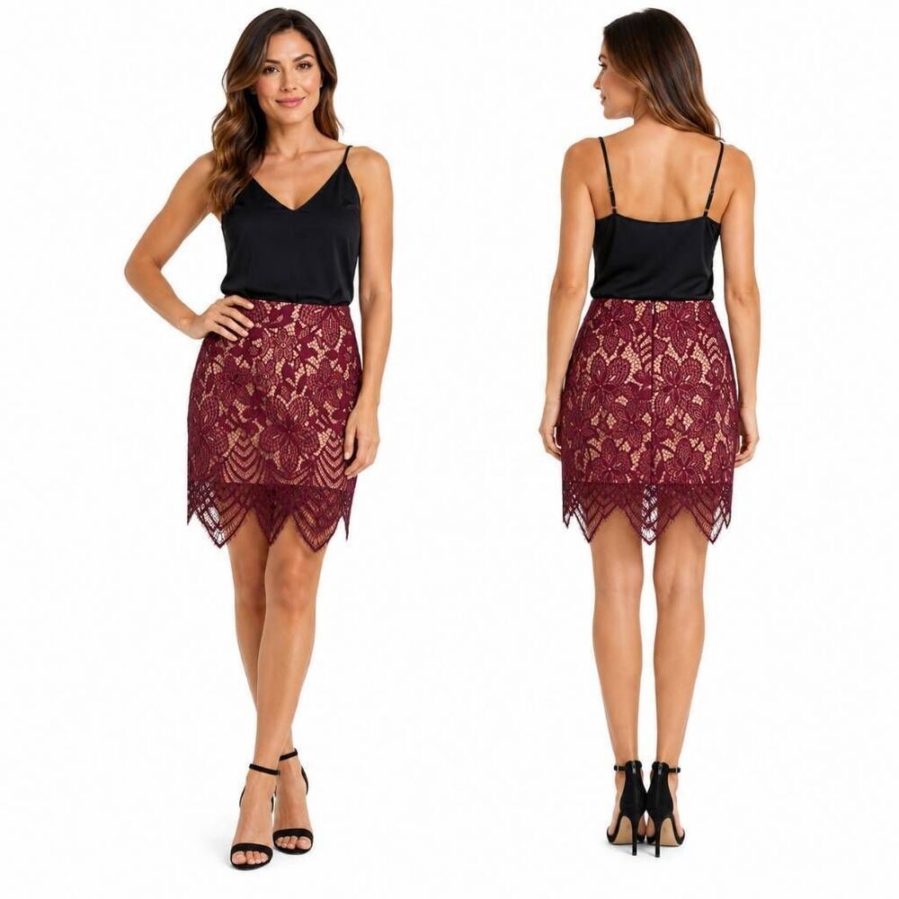 Express Burgundy Lace Pencil Skirt Size 6
